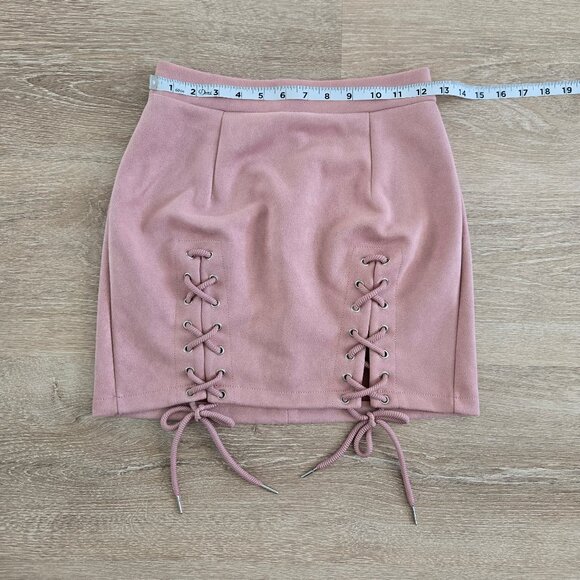 Mini Skirt High-Waist Small Faux Suede Bodycon Sexy Lace-Up Criss Cross Split - Picture 9 of 14